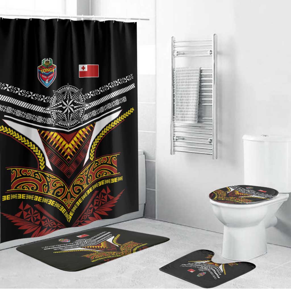 Tonga Rugby Bathroom Set Mana o Tonga-Tribal Heritage Edition Black Color - Polynesian Pride