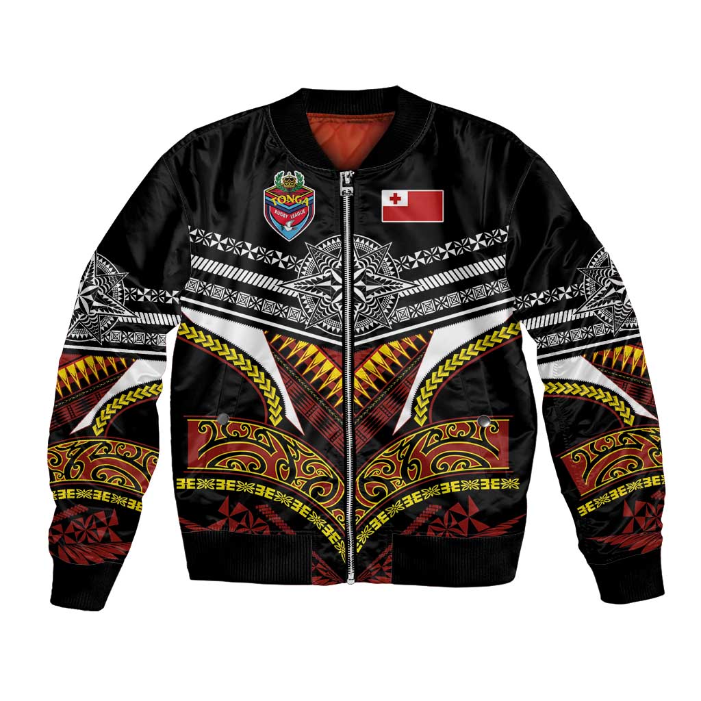 Tonga Rugby Custom Bomber Jacket Mana o Tonga-Tribal Heritage Edition Black Color - Polynesian Pride