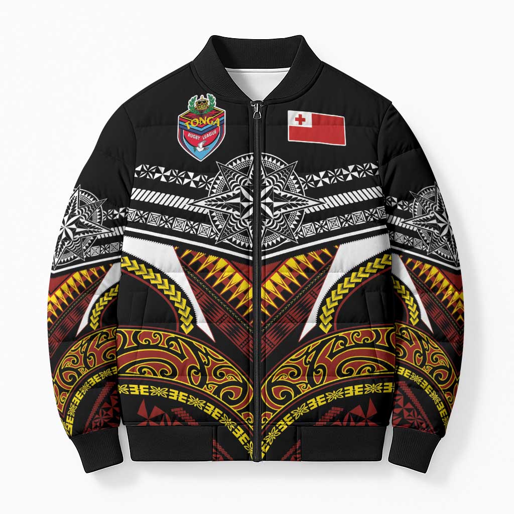 Tonga Rugby Custom Bomber Puffer Jacket Mana o Tonga-Tribal Heritage Edition Black Color - Polynesian Pride