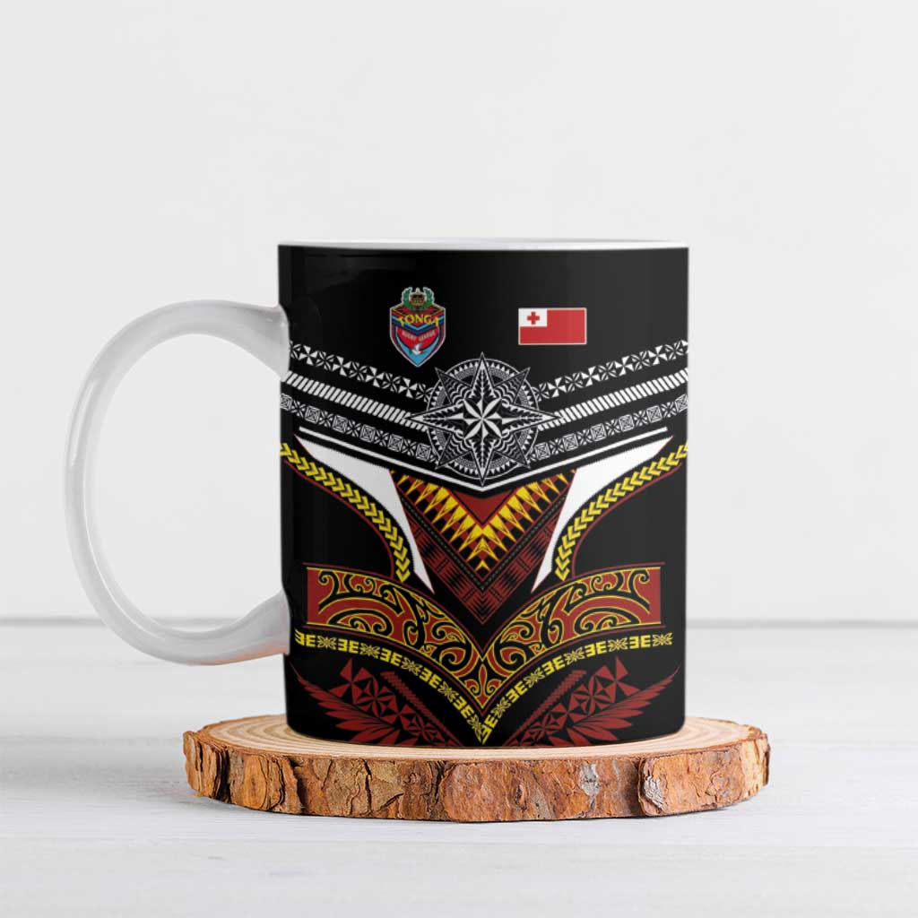 Tonga Rugby Custom Ceramic Mug Mana o Tonga-Tribal Heritage Edition Black Color - Polynesian Pride