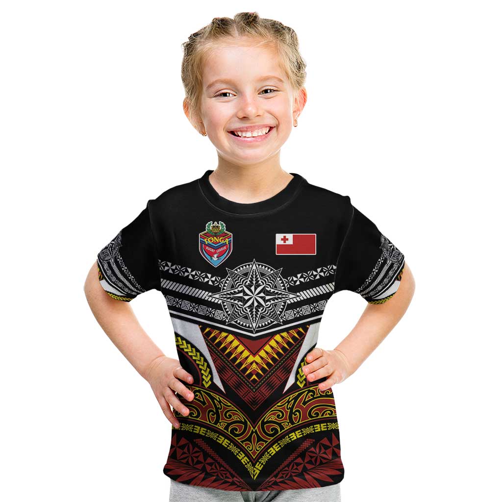 Tonga Rugby Custom Kid T Shirt Mana o Tonga-Tribal Heritage Edition Black Color - Polynesian Pride