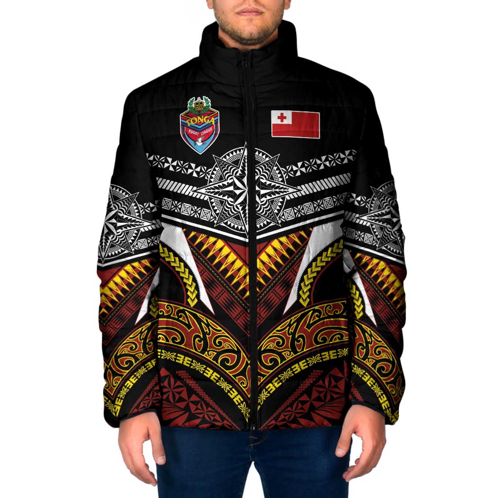 Tonga Rugby Custom Padded Jacket Mana o Tonga-Tribal Heritage Edition Black Color - Polynesian Pride