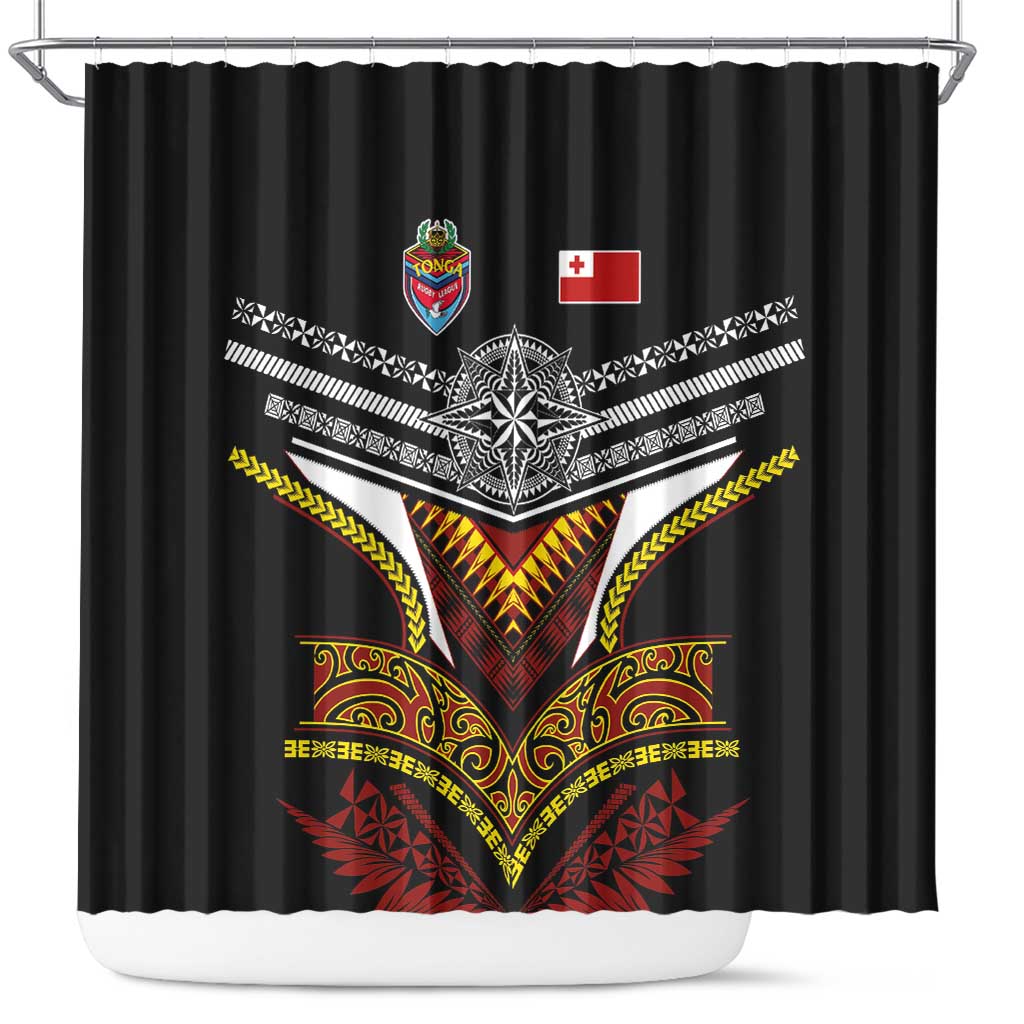 Tonga Rugby Shower Curtain Mana o Tonga-Tribal Heritage Edition Black Color - Polynesian Pride