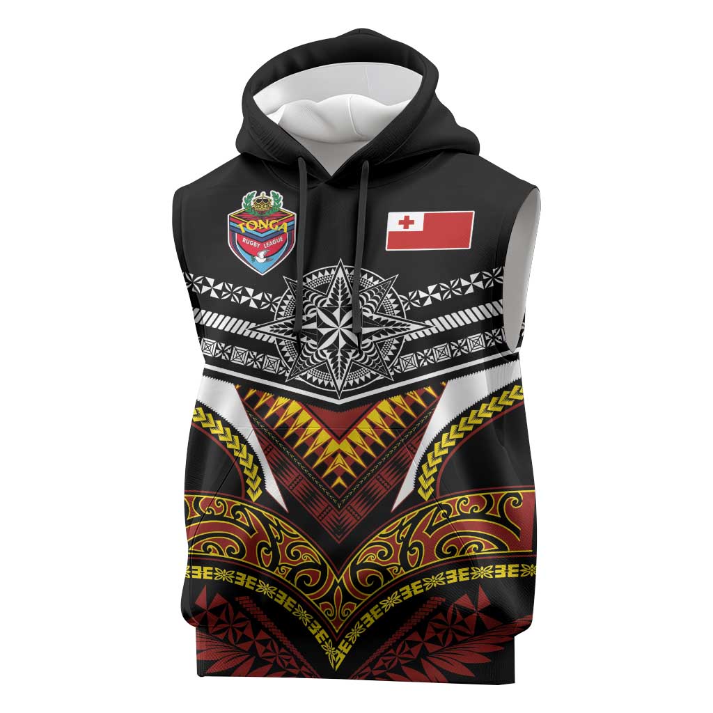 Tonga Rugby Custom Sleeveless Hoodie Mana o Tonga-Tribal Heritage Edition Black Color - Polynesian Pride