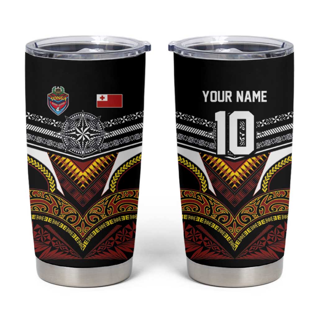 Tonga Rugby Custom Tumbler Cup Mana o Tonga-Tribal Heritage Edition Black Color - Polynesian Pride