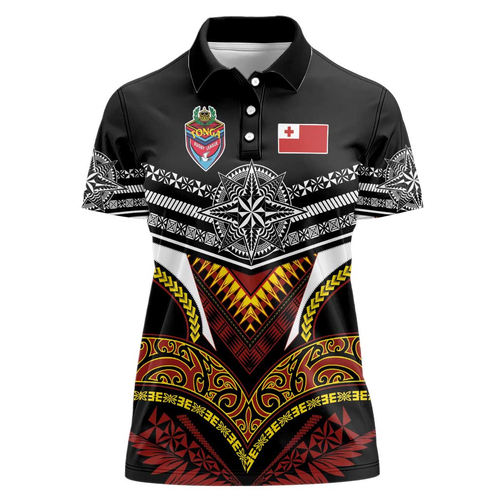 Tonga Rugby Custom Women Polo Shirt Mana o Tonga-Tribal Heritage Edition Black Color - Polynesian Pride