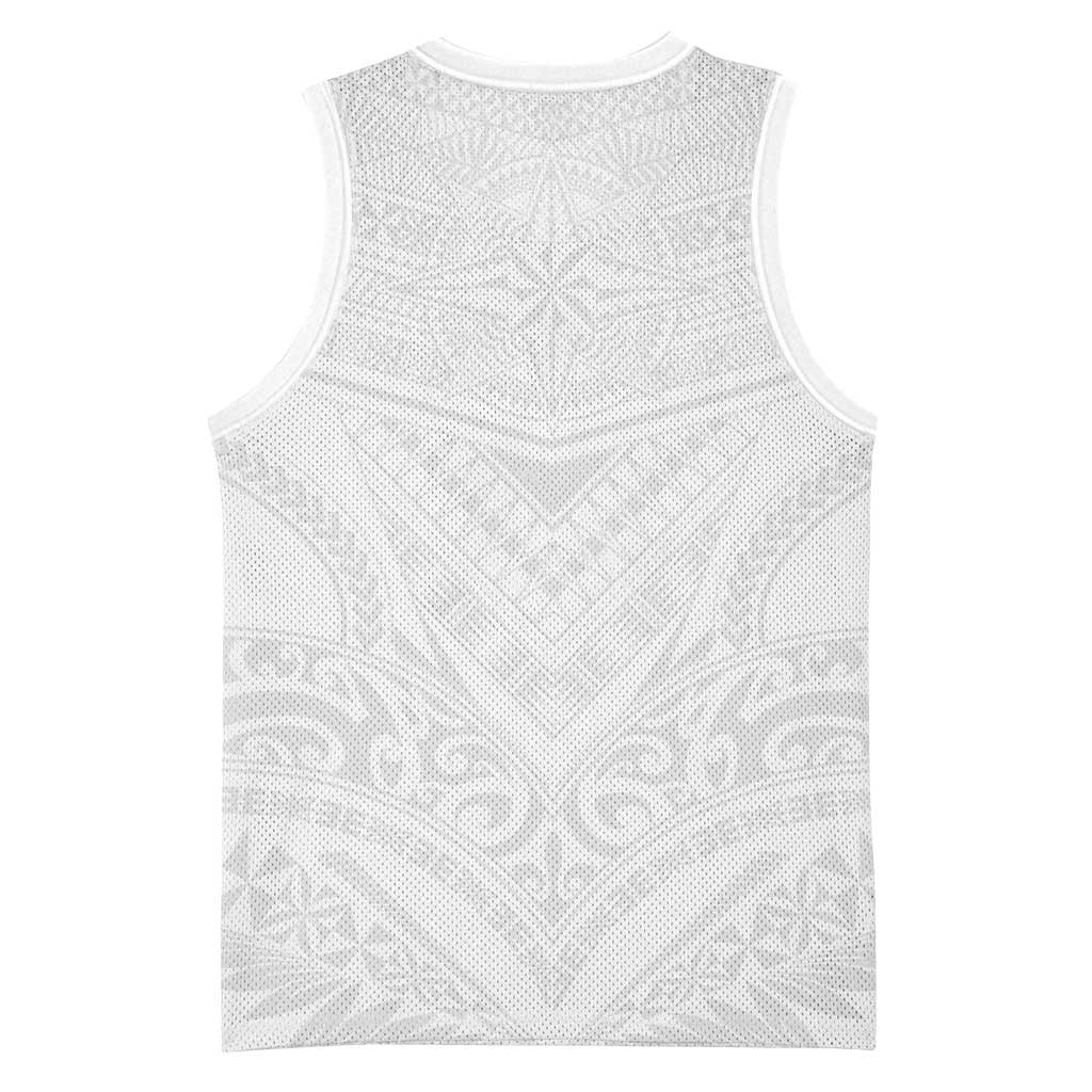 Tonga White Sunday Basketball Jersey Tongan Tribal Heritage Tattoos - Polynesian Pride
