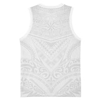 Tonga White Sunday Basketball Jersey Tongan Tribal Heritage Tattoos - Polynesian Pride