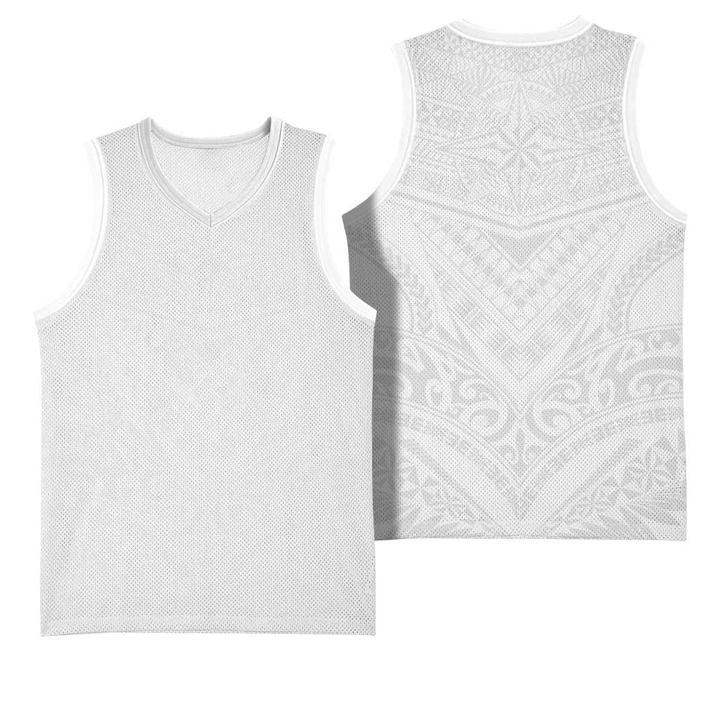 Tonga White Sunday Basketball Jersey Tongan Tribal Heritage Tattoos - Polynesian Pride