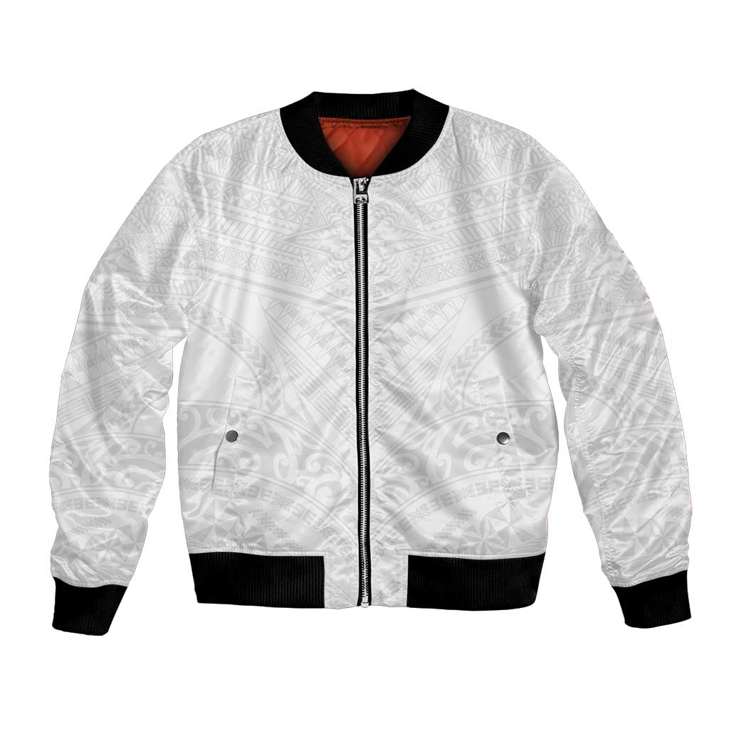 Tonga White Sunday Bomber Jacket Tongan Tribal Heritage Tattoos - Polynesian Pride