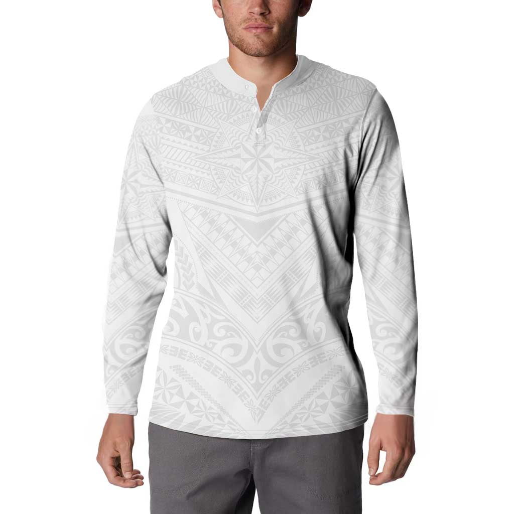 Tonga White Sunday Button Sweatshirt Tongan Tribal Heritage Tattoos - Polynesian Pride