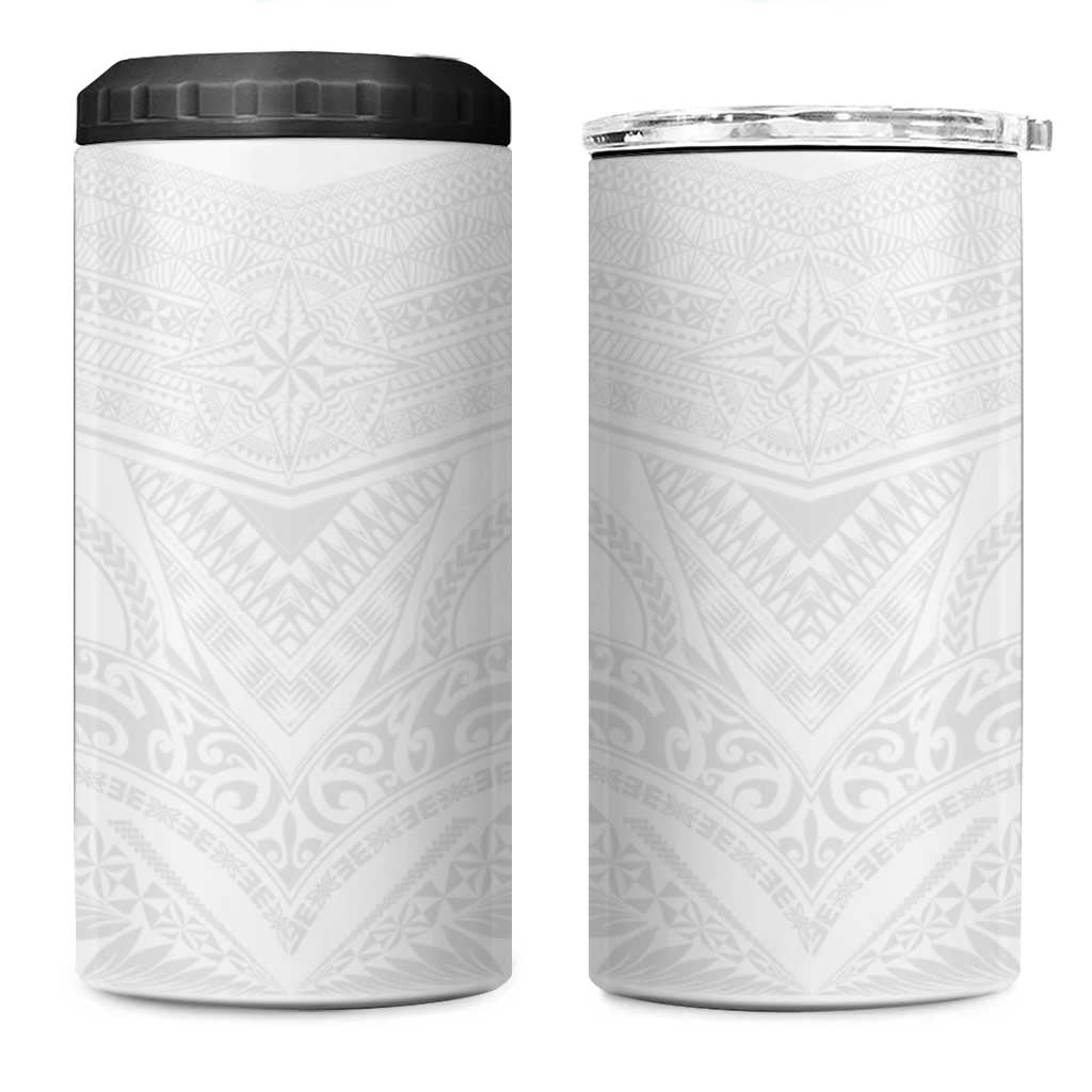 Tonga White Sunday 4 in 1 Can Cooler Tumbler Tongan Tribal Heritage Tattoos - Polynesian Pride