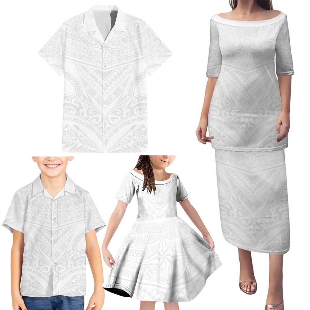 Tonga White Sunday Family Matching Puletasi and Hawaiian Shirt Tongan Tribal Heritage Tattoos - Polynesian Pride