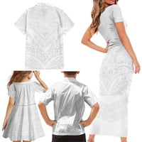 Tonga White Sunday Family Matching Short Sleeve Bodycon Dress and Hawaiian Shirt Tongan Tribal Heritage Tattoos - Polynesian Pride