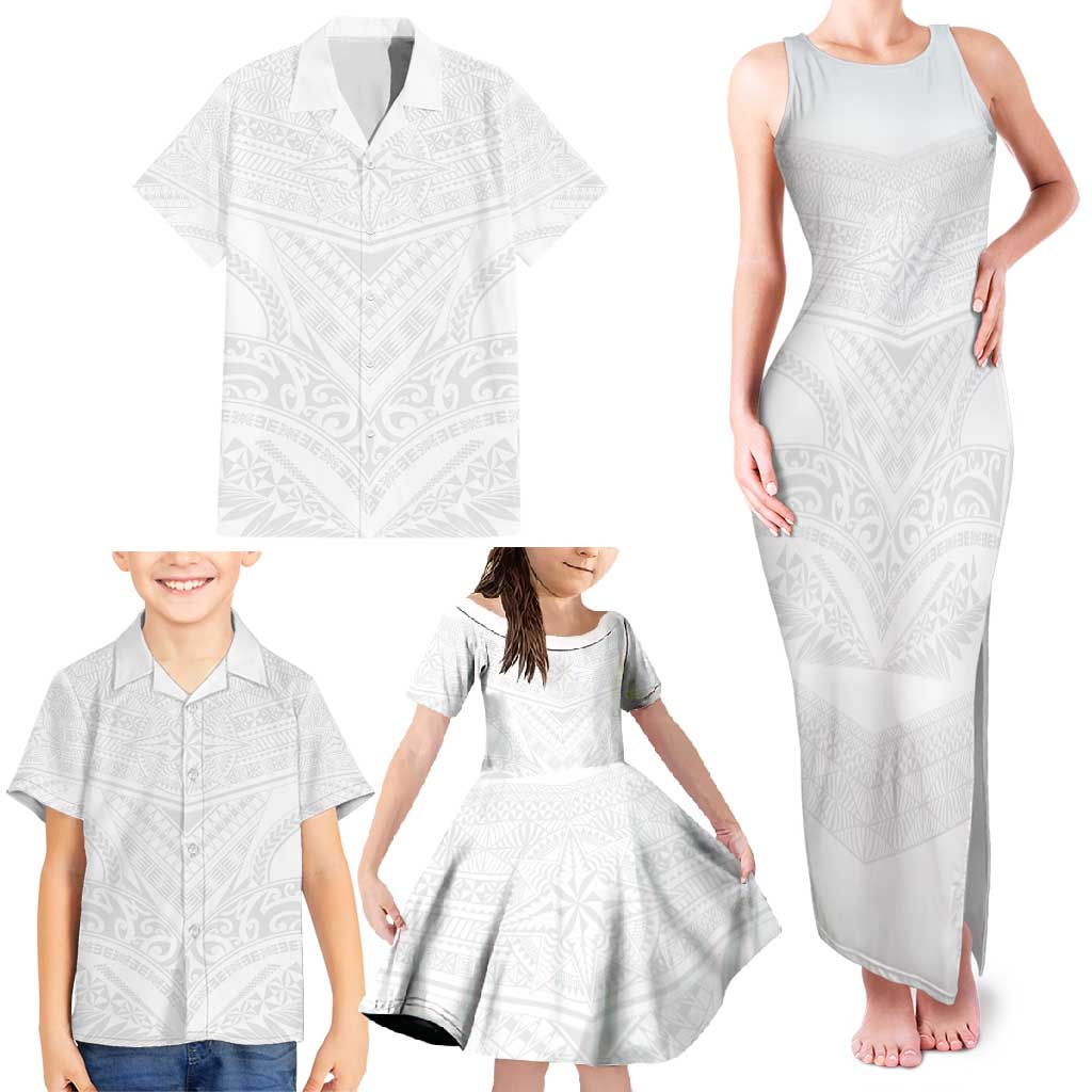 Tonga White Sunday Family Matching Tank Maxi Dress and Hawaiian Shirt Tongan Tribal Heritage Tattoos - Polynesian Pride