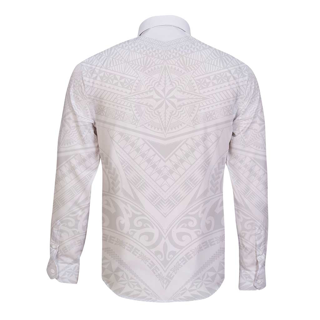 Tonga White Sunday Long Sleeve Button Shirt Tongan Tribal Heritage Tattoos LT03 - Polynesian Pride
