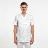Tonga White Sunday Scrub Top Tongan Tribal Heritage Tattoos - Polynesian Pride