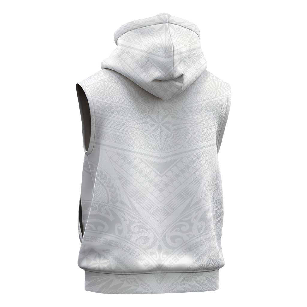 Tonga White Sunday Sleeveless Hoodie Tongan Tribal Heritage Tattoos LT03 - Polynesian Pride
