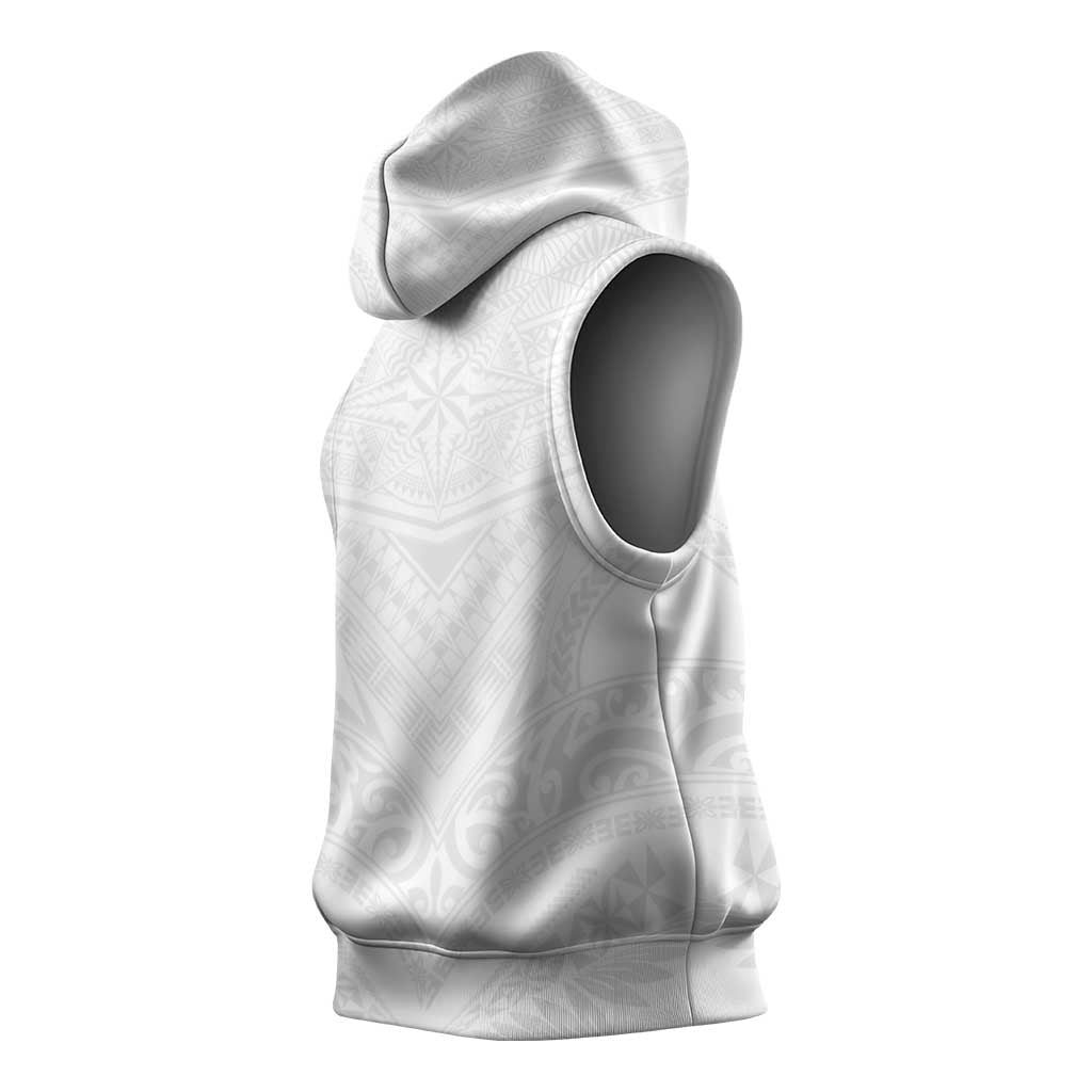 Tonga White Sunday Sleeveless Hoodie Tongan Tribal Heritage Tattoos LT03 - Polynesian Pride