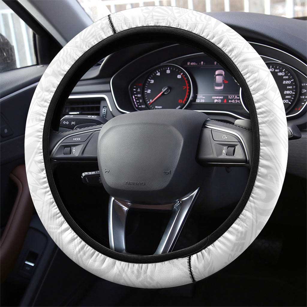 Tonga White Sunday Steering Wheel Cover Tongan Tribal Heritage Tattoos LT03 - Polynesian Pride