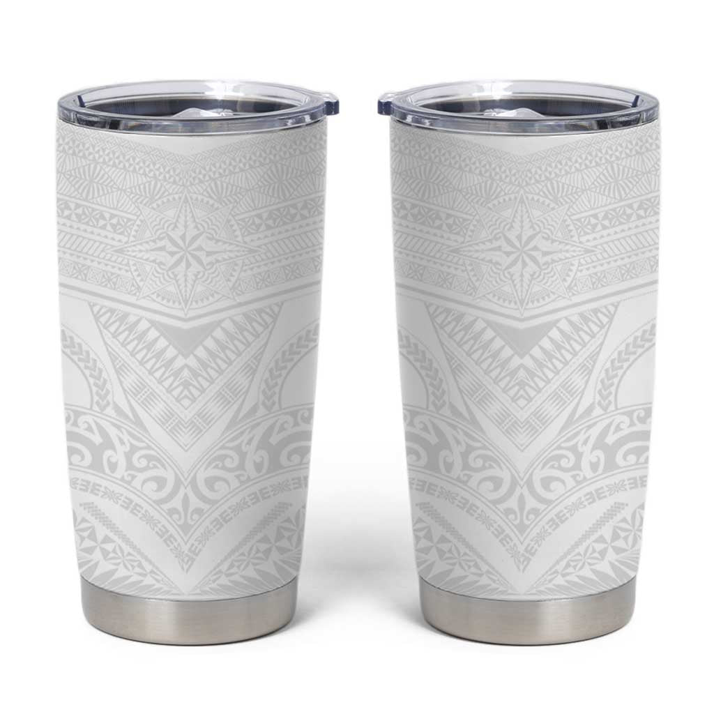 Tonga White Sunday Tumbler Cup Tongan Tribal Heritage Tattoos - Polynesian Pride