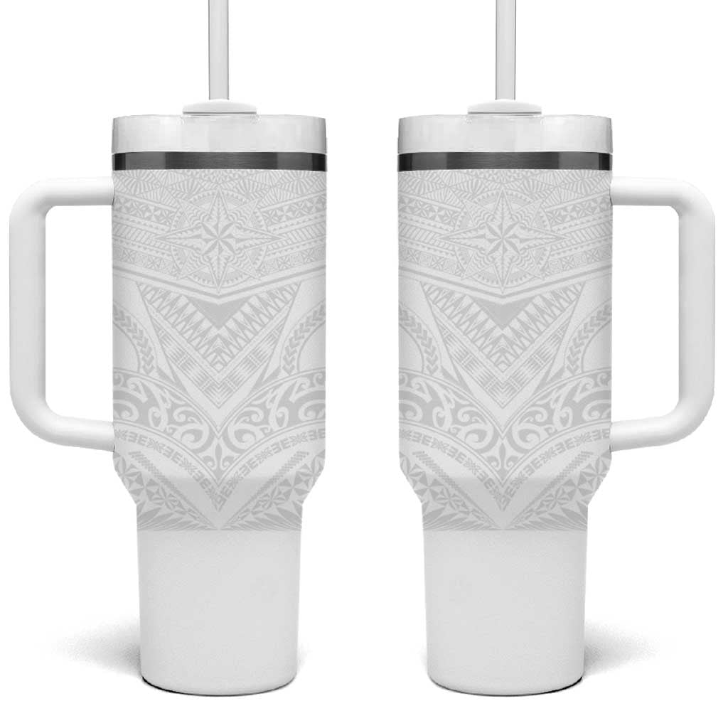Tonga White Sunday Tumbler With Handle Tongan Tribal Heritage Tattoos - Polynesian Pride