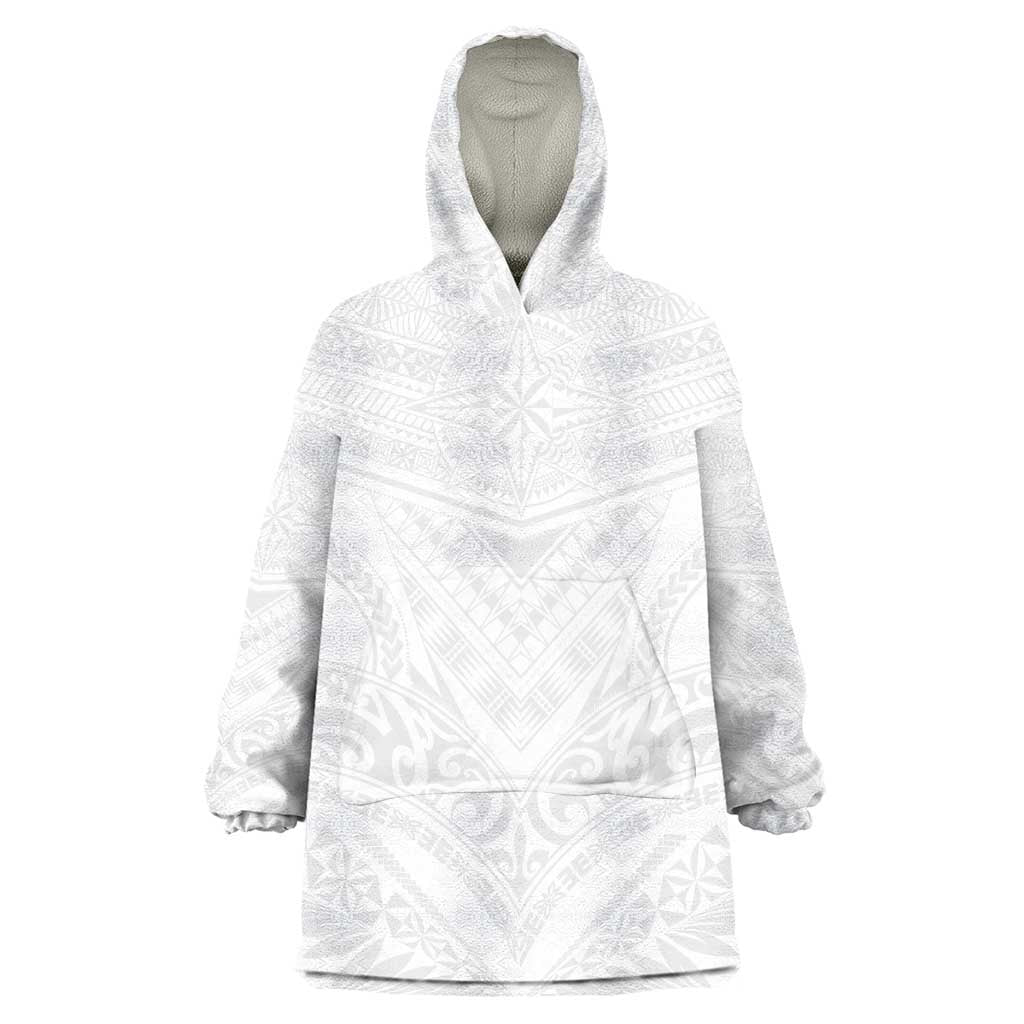 Tonga White Sunday Wearable Blanket Hoodie Tongan Tribal Heritage Tattoos - Polynesian Pride