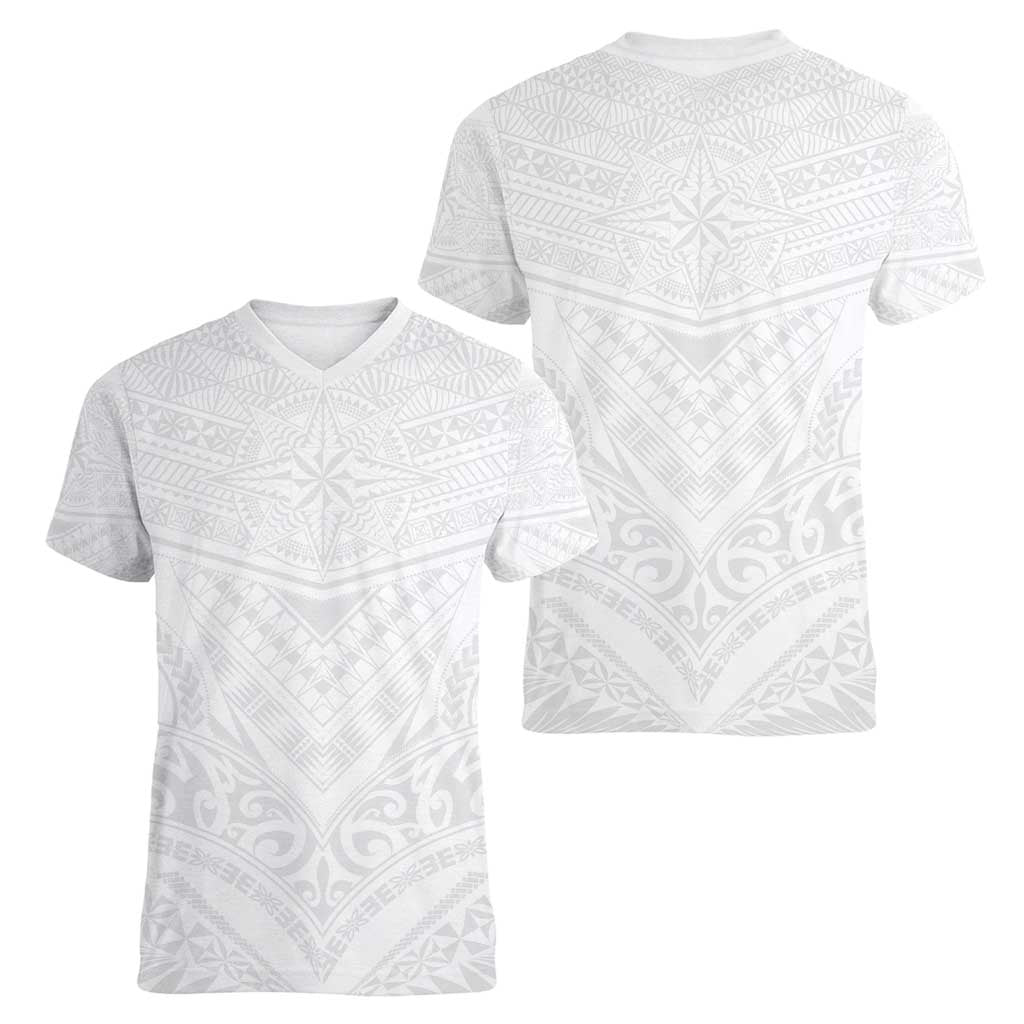 Tonga White Sunday Women V-Neck T-Shirt Tongan Tribal Heritage Tattoos - Polynesian Pride