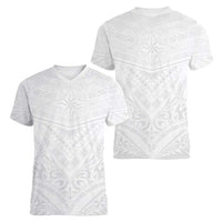 Tonga White Sunday Women V-Neck T-Shirt Tongan Tribal Heritage Tattoos - Polynesian Pride