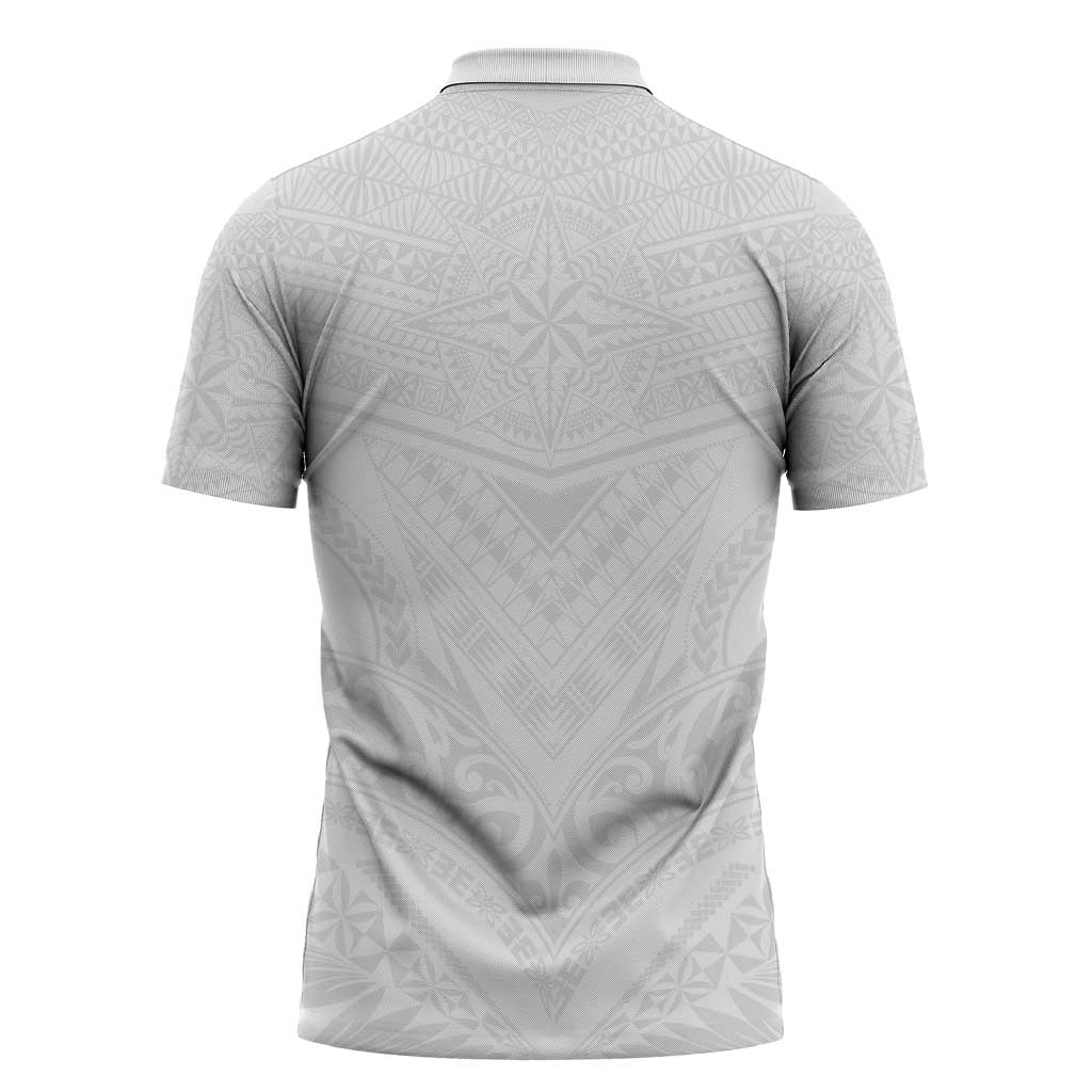 Tonga White Sunday Zipper Polo Shirt Tongan Tribal Heritage Tattoos - Polynesian Pride