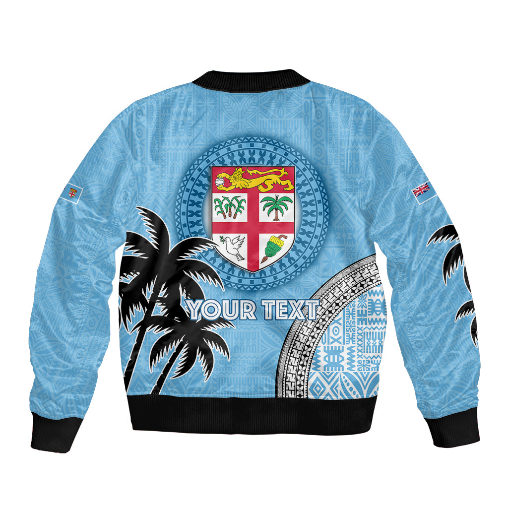 Personalised Fiji Sleeve Zip Bomber Jacket Tapa Pattern Fijian Coat of Arms and Palm Tree LT03 - Polynesian Pride