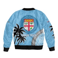 Personalised Fiji Sleeve Zip Bomber Jacket Tapa Pattern Fijian Coat of Arms and Palm Tree LT03 - Polynesian Pride