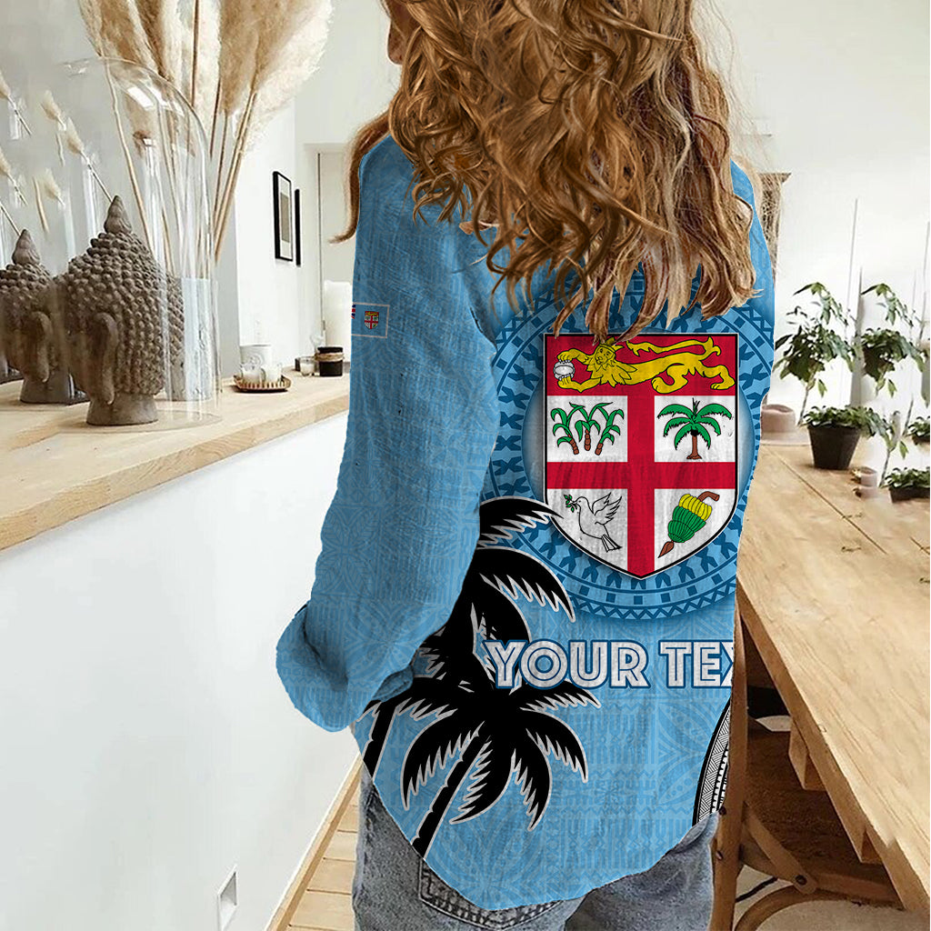 Personalised Fiji Women Casual Shirt Tapa Pattern Fijian Coat of Arms and Palm Tree LT03 - Polynesian Pride
