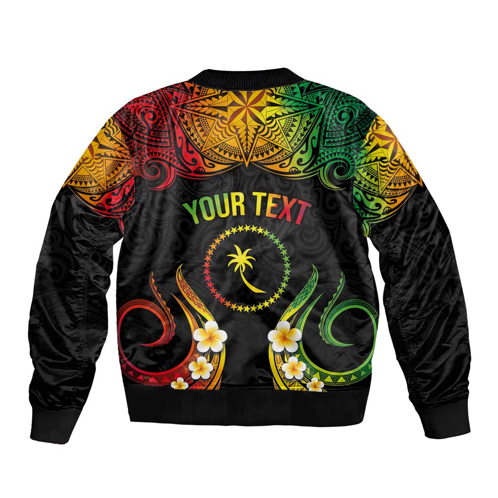 Personalised Chuuk Independence Day Bomber Jacket Polynesian Tattoo and Plumeria Reggae Color
