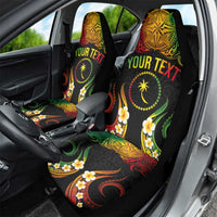 Personalised Chuuk Independence Day Car Seat Cover Polynesian Tattoo and Plumeria Reggae Color