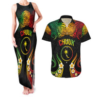 Personalised Chuuk Independence Day Couples Matching Tank Maxi Dress and Hawaiian Shirt Polynesian Tattoo and Plumeria Reggae Color