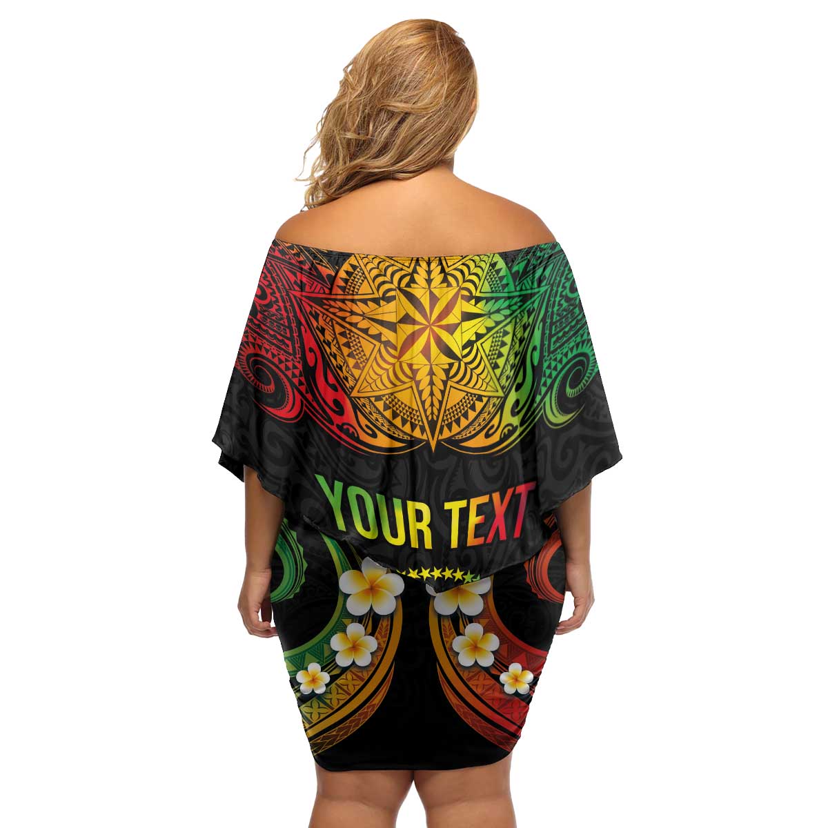 Personalised Chuuk Independence Day Family Matching Off Shoulder Short Dress and Hawaiian Shirt Polynesian Tattoo and Plumeria Reggae Color