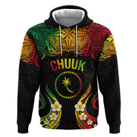 Personalised Chuuk Independence Day Hoodie Polynesian Tattoo and Plumeria Reggae Color