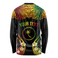 Personalised Chuuk Independence Day Long Sleeve Shirt Polynesian Tattoo and Plumeria Reggae Color