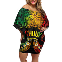 Personalised Chuuk Independence Day Off Shoulder Short Dress Polynesian Tattoo and Plumeria Reggae Color