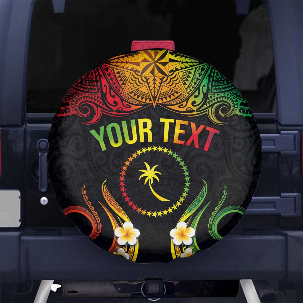 Personalised Chuuk Independence Day Spare Tire Cover Polynesian Tattoo and Plumeria Reggae Color