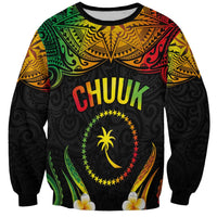 Personalised Chuuk Independence Day Sweatshirt Polynesian Tattoo and Plumeria Reggae Color