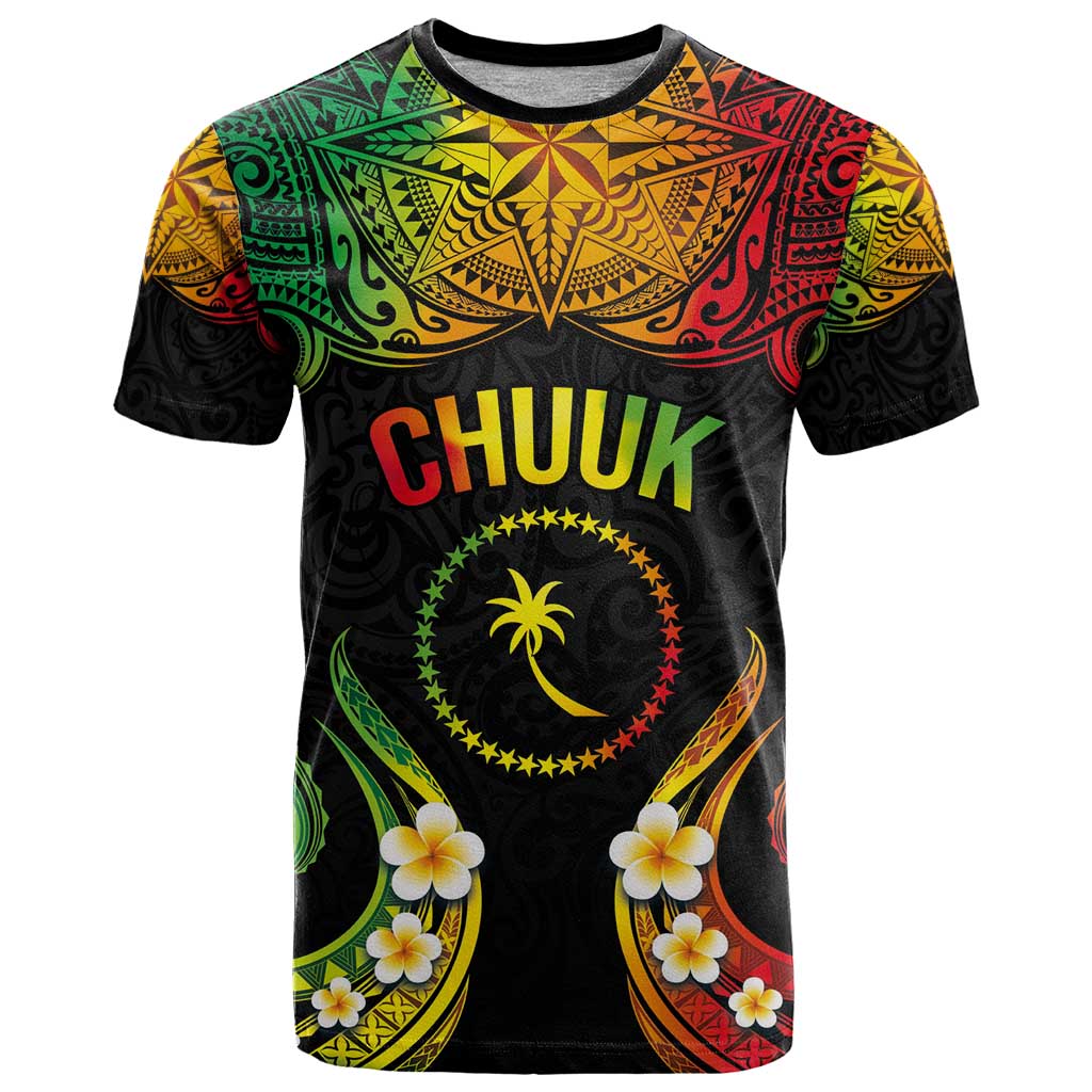 Personalised Chuuk Independence Day T Shirt Polynesian Tattoo and Plumeria Reggae Color