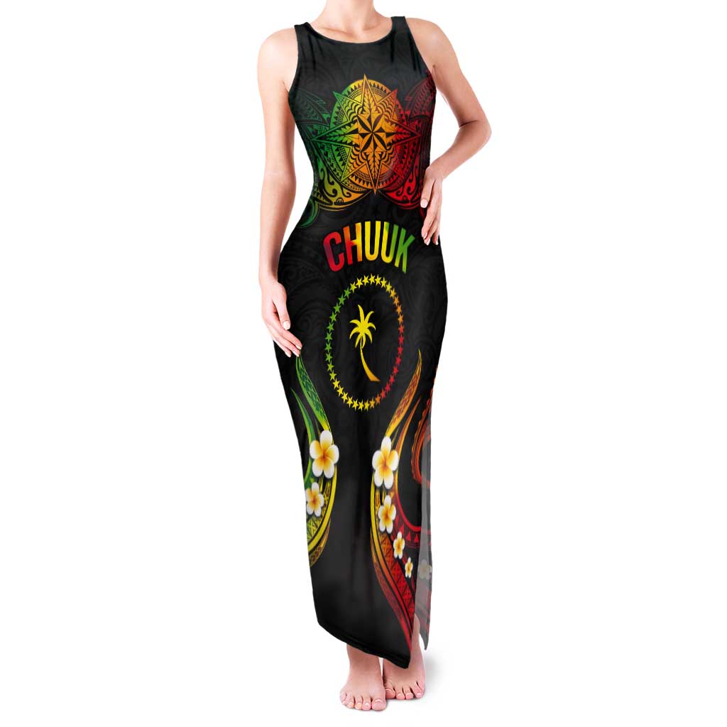 Personalised Chuuk Independence Day Tank Maxi Dress Polynesian Tattoo and Plumeria Reggae Color
