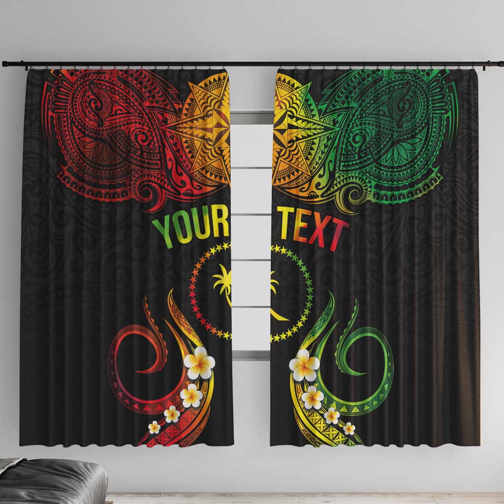 Personalised Chuuk Independence Day Window Curtain Polynesian Tattoo and Plumeria Reggae Color