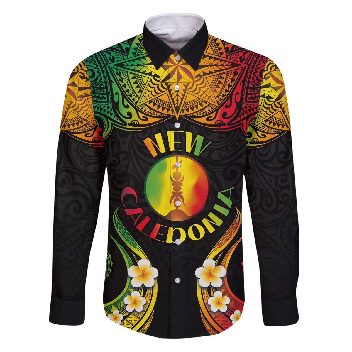 Personalised New Caledonia Independence Day Family Matching Puletasi and Hawaiian Shirt Polynesian Tattoo and Plumeria Reggae Color