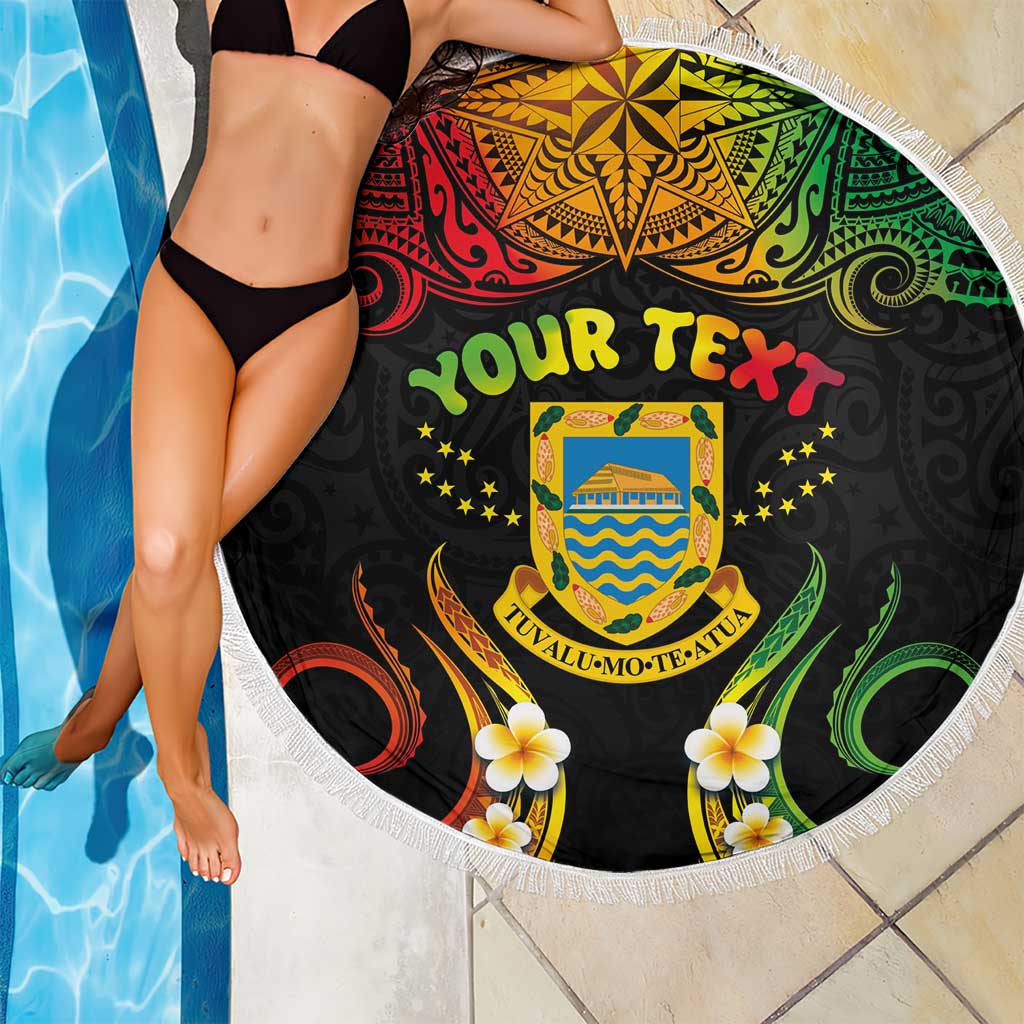 Personalised Tuvalu Independence Day Beach Blanket Polynesian Tattoo and Plumeria Reggae Color
