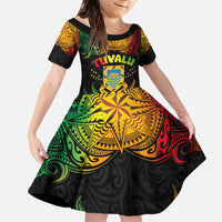 Personalised Tuvalu Independence Day Family Matching Long Sleeve Bodycon Dress and Hawaiian Shirt Polynesian Tattoo and Plumeria Reggae Color