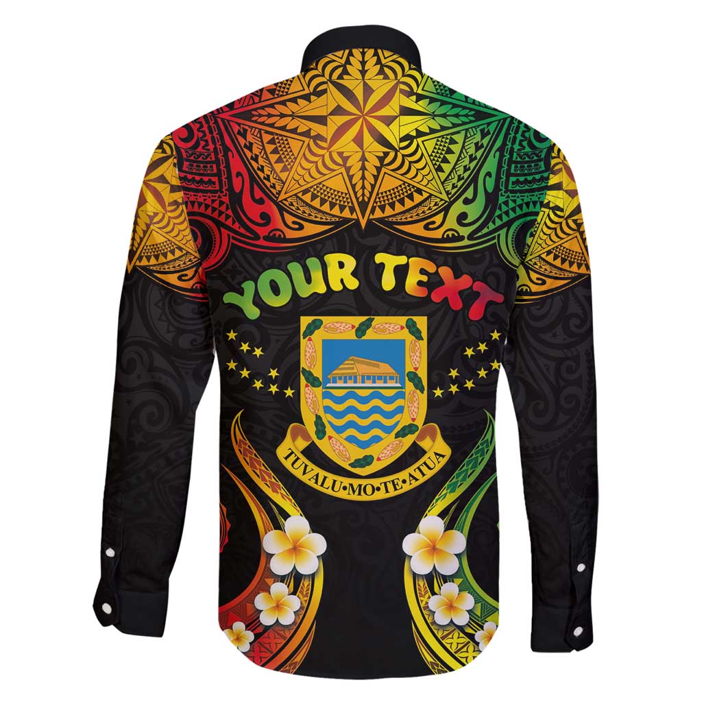 Personalised Tuvalu Independence Day Family Matching Long Sleeve Bodycon Dress and Hawaiian Shirt Polynesian Tattoo and Plumeria Reggae Color