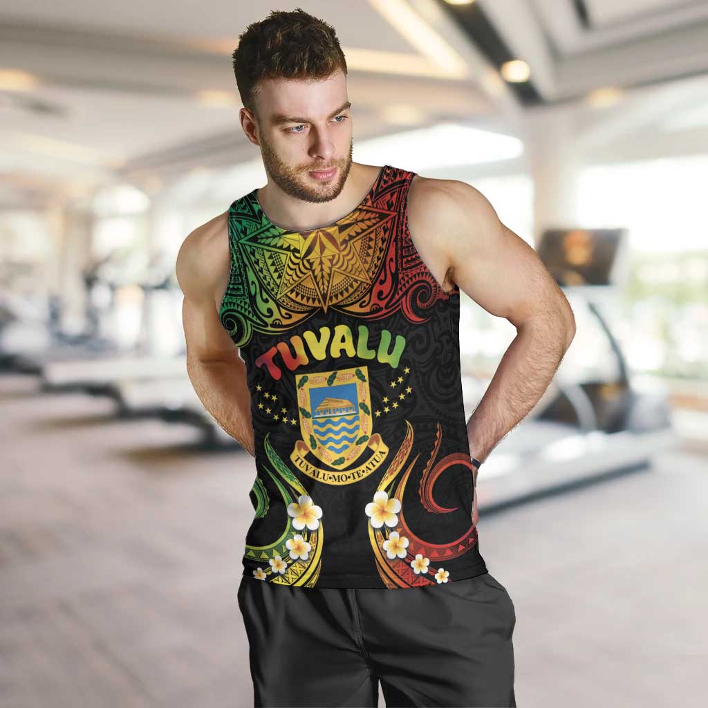 Personalised Tuvalu Independence Day Men Tank Top Polynesian Tattoo and Plumeria Reggae Color